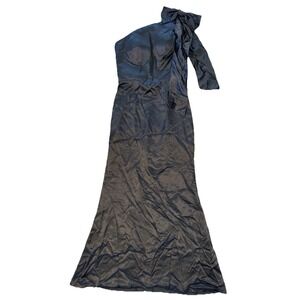 Hebeos Women's Black Satin One‎ Shoulder Gown Formal Evening Elegant Prom Dress